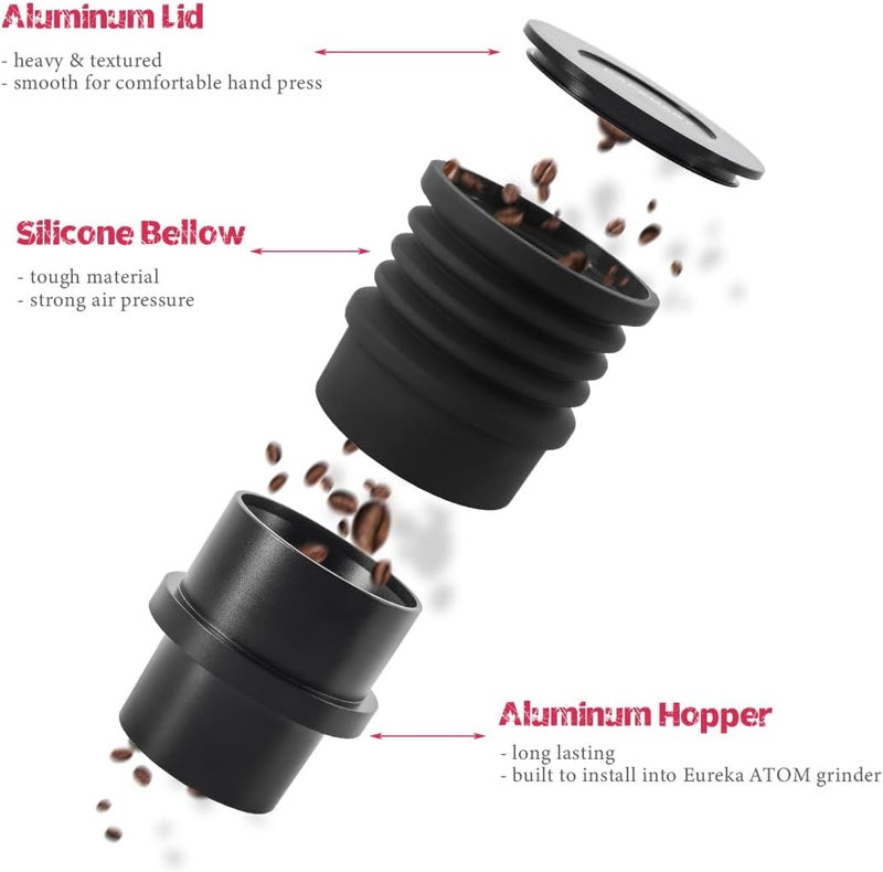 CAFEMASY Single Dose Hopper Compatible with Eureka Atom Espresso Grinder Aluminum Single Dose Coffee Grinder Hopper and Lid with Silicone Bellow Air Blower - Image 4